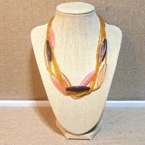 Vintage Retro Multi strand Short Beaded Necklace Plastic Beads Pink Mauve